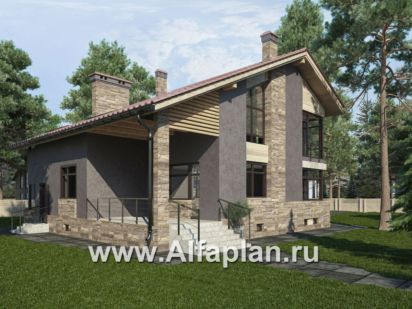 Проекты домов Альфаплан - Современный коттедж с гаражом и бильярдной - дополнительное изображение №1