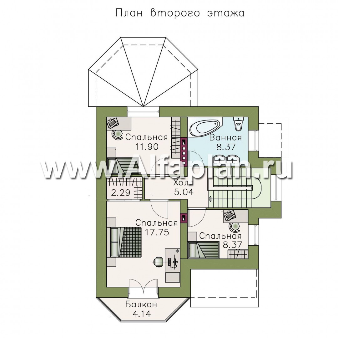 «Оптима» - проект красивого дома с мансардой, с эркером и с террасой - план дома