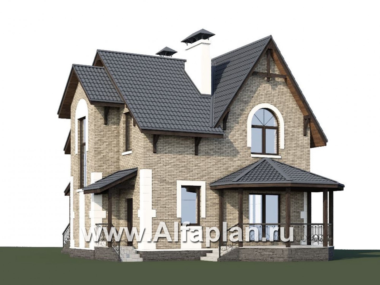 Проекты домов Альфаплан - Кирпичный дом «Оптима» с красивым эркером - дополнительное изображение №1
