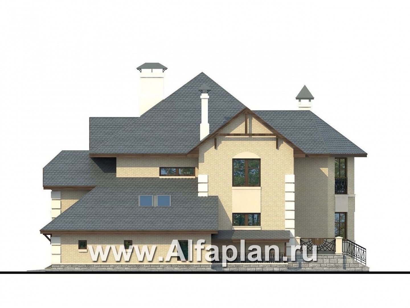 Проекты домов Альфаплан - «Эвридика»- красивый загородный дом с гаражом и цокольным этажом - изображение фасада №2