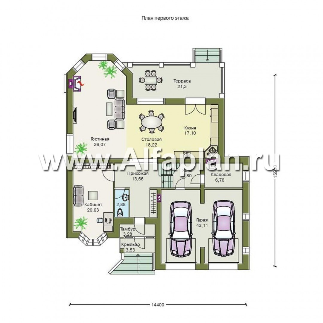 Проекты домов Альфаплан - «Эвридика»- красивый загородный дом с гаражом и цокольным этажом - план проекта №2