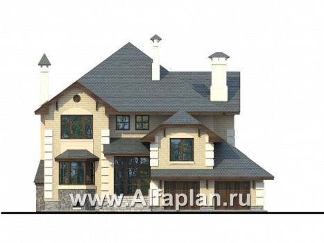 Проекты домов Альфаплан - «Эвридика»- красивый загородный дом с гаражом и цокольным этажом - превью фасада №1