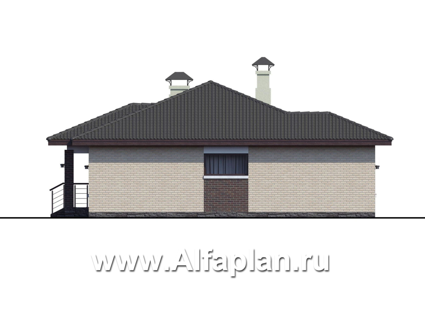 Проекты домов Альфаплан - «Леда» - одноэтажный коттедж с четырьмя комнатами и террасой - изображение фасада №2