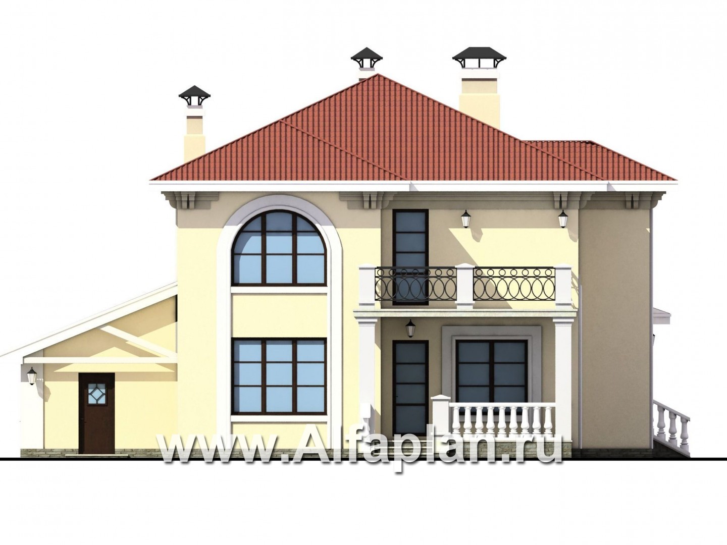 Проекты домов Альфаплан - «Беатрис»- двухэтажный коттедж с гаражом и террасой - изображение фасада №4