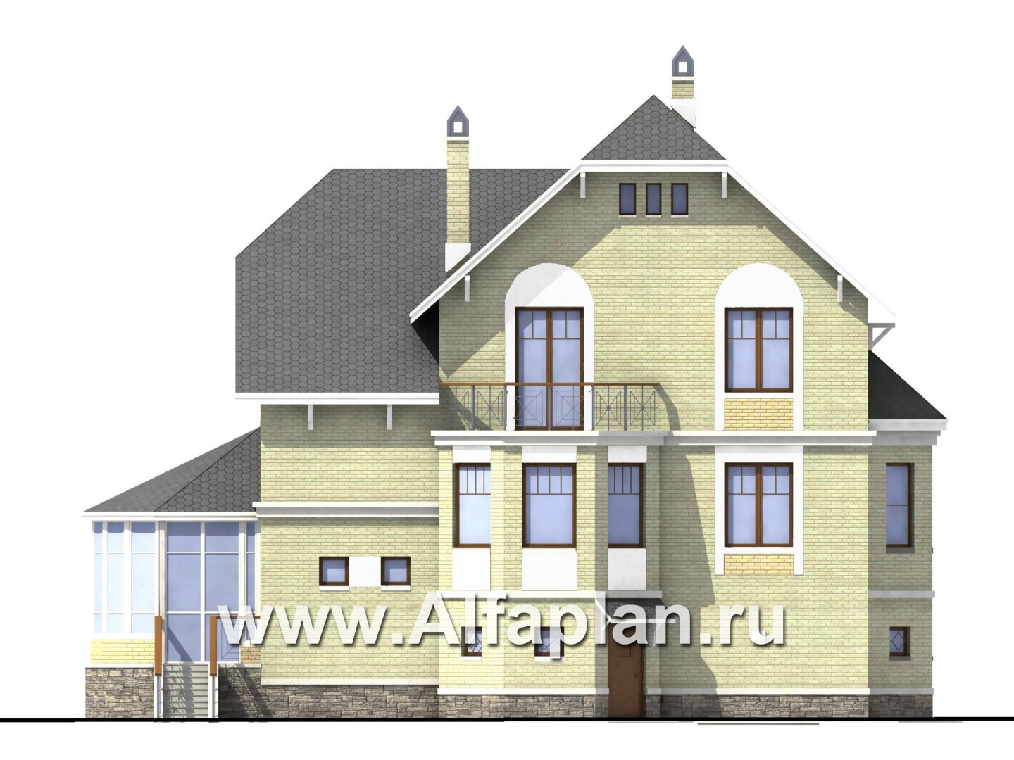 Проекты домов Альфаплан - «Верона» - респектабельный коттедж с гаражом - изображение фасада №4