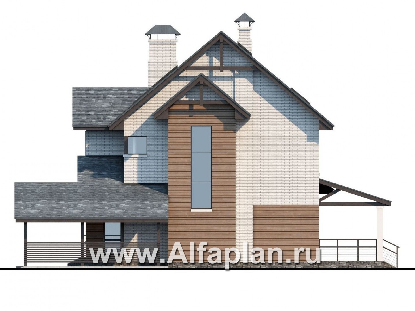 Проекты домов Альфаплан - «Прагматика» - современный коттедж с навесом для машины и бильярдной - изображение фасада №2
