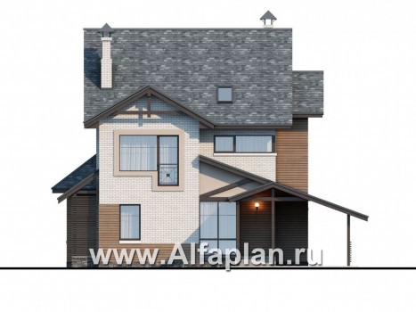 Проекты домов Альфаплан - «Прагматика» - современный коттедж с навесом для машины и бильярдной - превью фасада №1