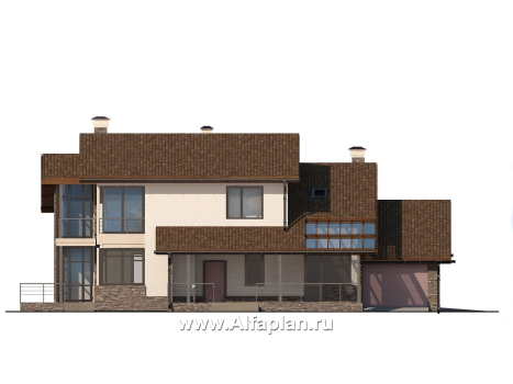 Проекты домов Альфаплан - Двухэтажный коттедж с угловым остеклением - превью фасада №2