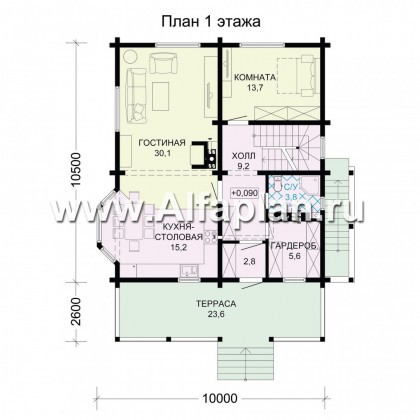 Проекты домов Альфаплан - Компактный деревянный дом с цоколем - превью плана проекта №2