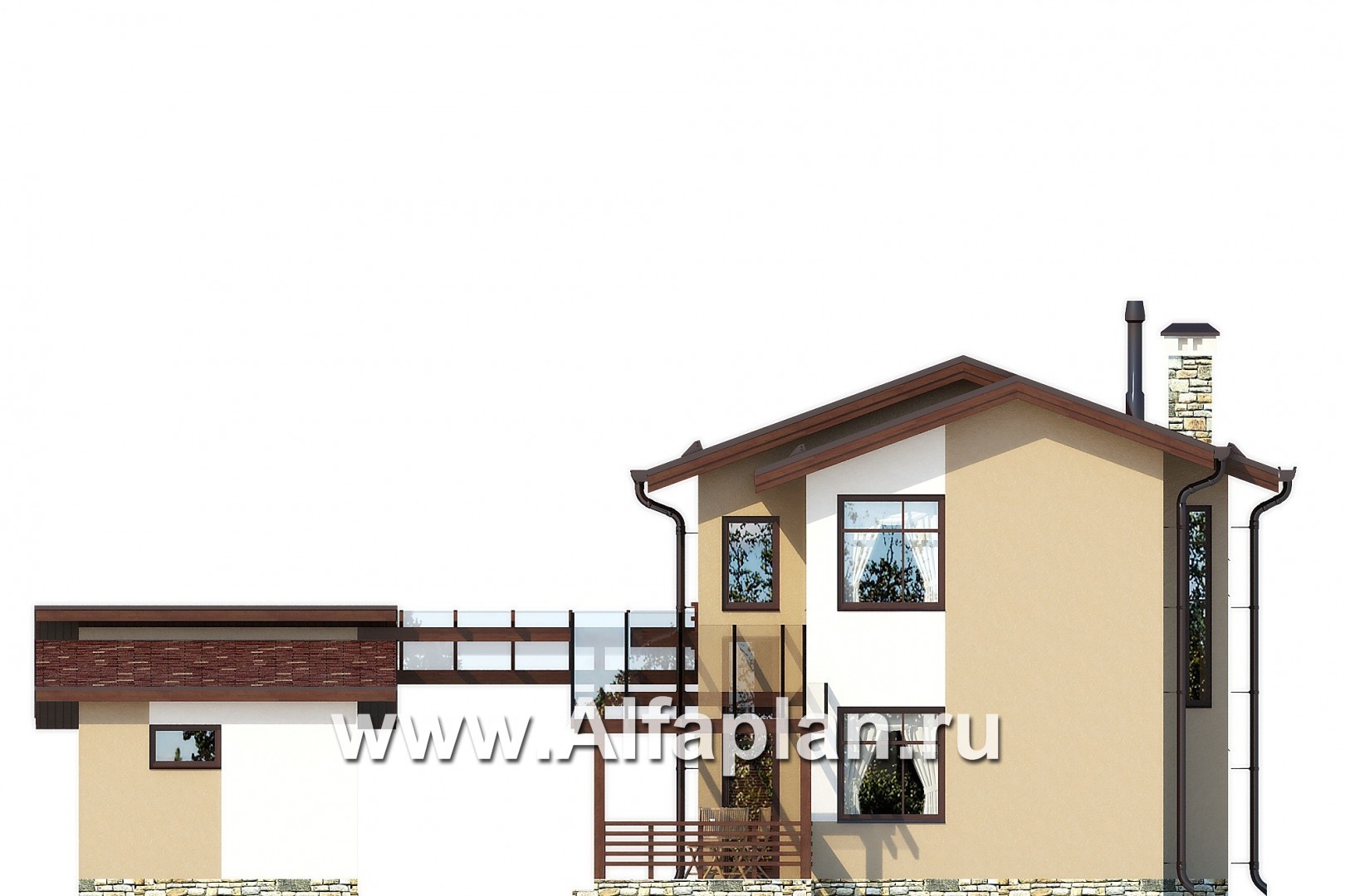 Проекты домов Альфаплан - Современный каркасный дом с навесом для машины - изображение фасада №2