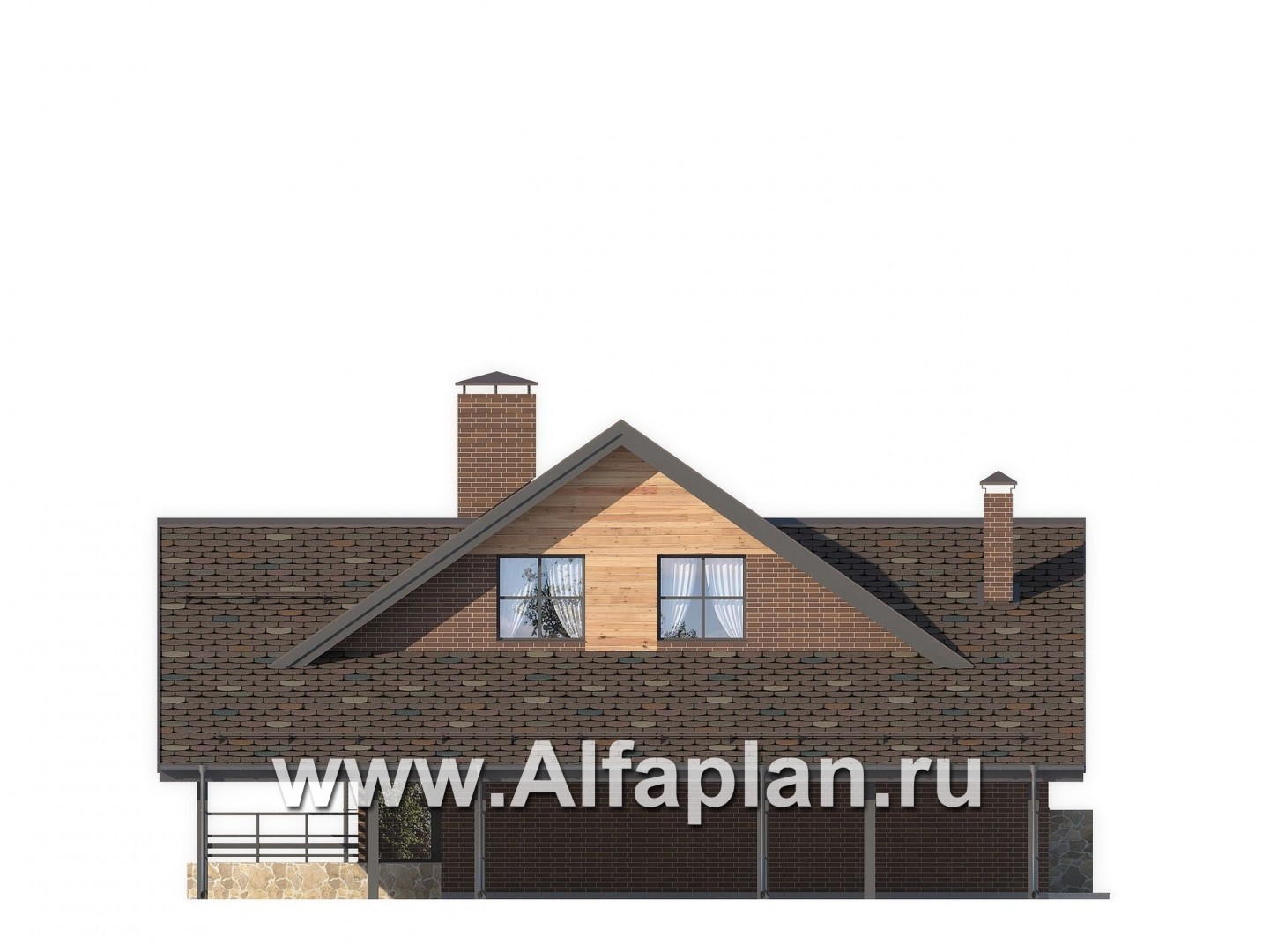 Проекты домов Альфаплан - Проект современного дома с навесом для машины - изображение фасада №3