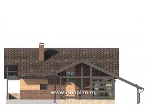 Проекты домов Альфаплан - Проект современного дома с навесом для машины - превью фасада №4