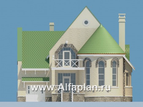 Проекты домов Альфаплан - «Онегин» - представительный загородный дом в стиле замка - превью фасада №1