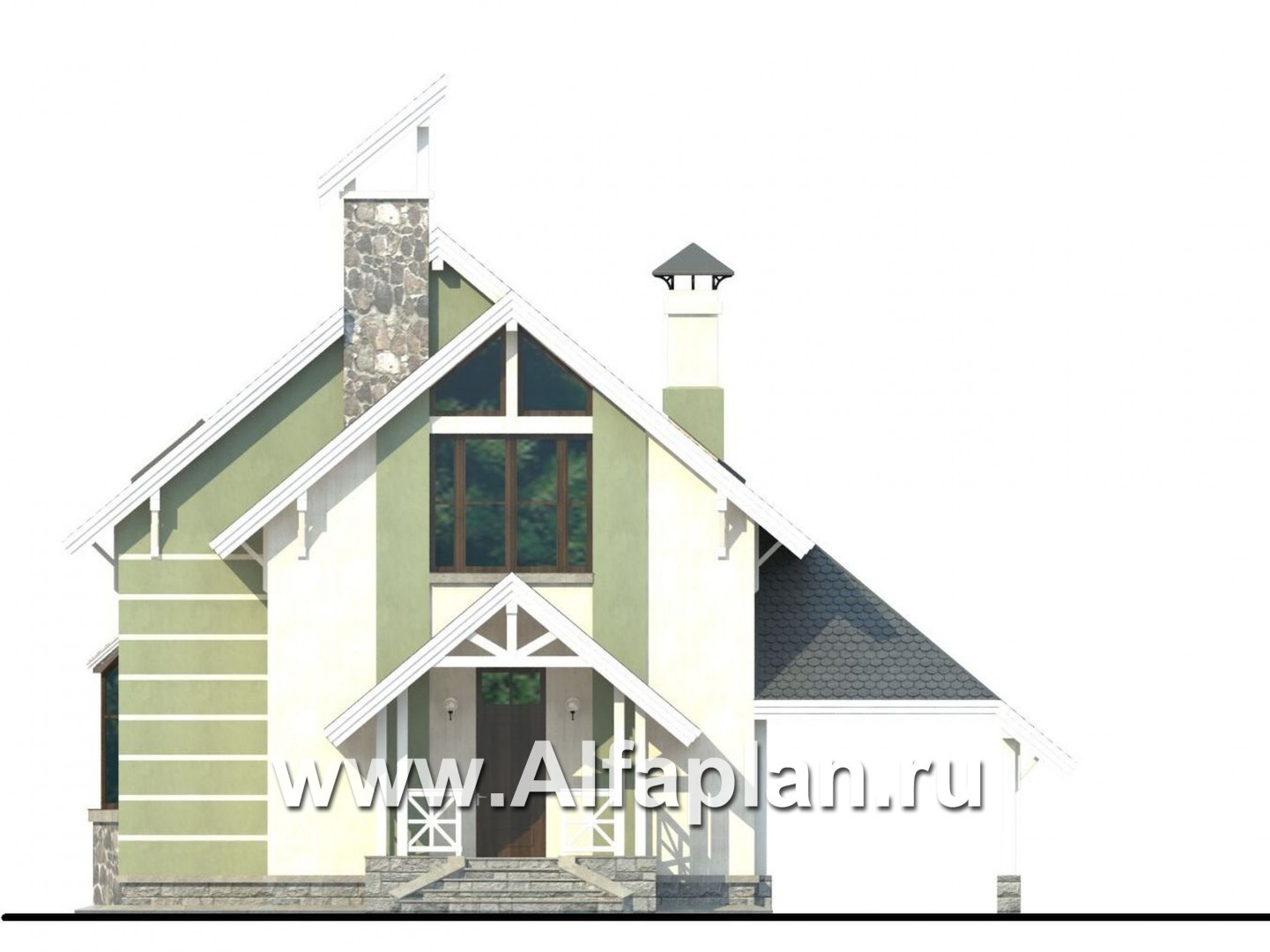 Проекты домов Альфаплан - «Компакт» - проект мансардного дома с двускатной кровлей - изображение фасада №1