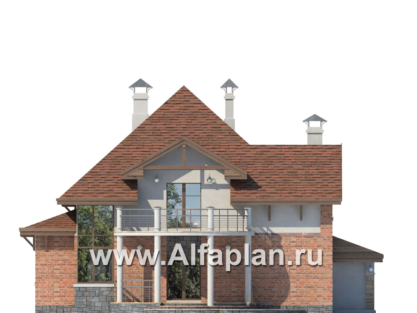 Проекты домов Альфаплан - «Брилланте» - яркий  коттедж из кирпичей с пирамидальной кровлей - изображение фасада №4