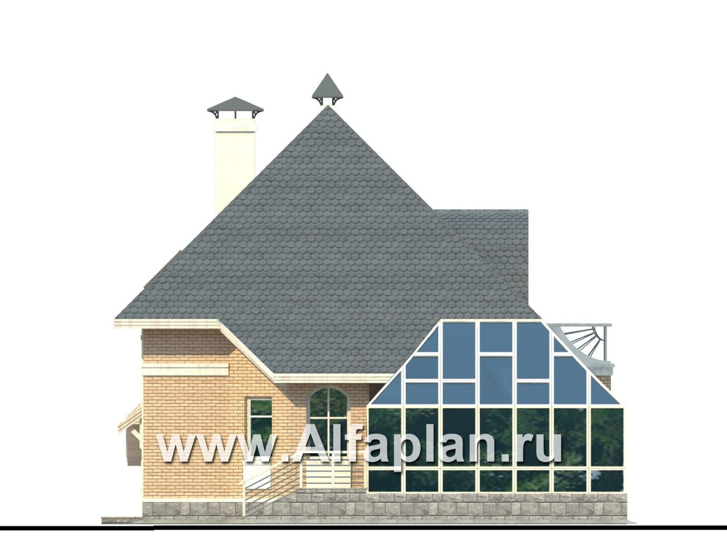 Проекты домов Альфаплан - «Кристалл» - загородный дом с оранжереей - изображение фасада №3