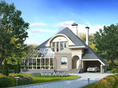 Проекты домов Альфаплан - «Кристалл» - загородный дом с оранжереей - превью дополнительного изображения №1