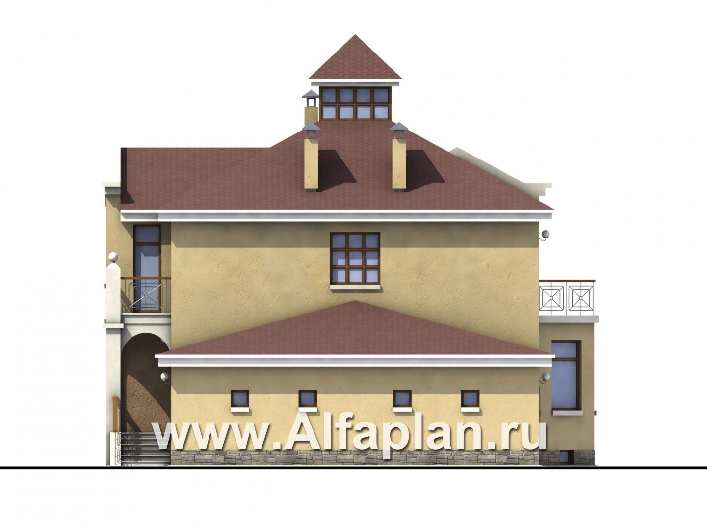 Проекты домов Альфаплан - «Принцесса на горошине»  - представительный трехэтажный особняк - изображение фасада №2