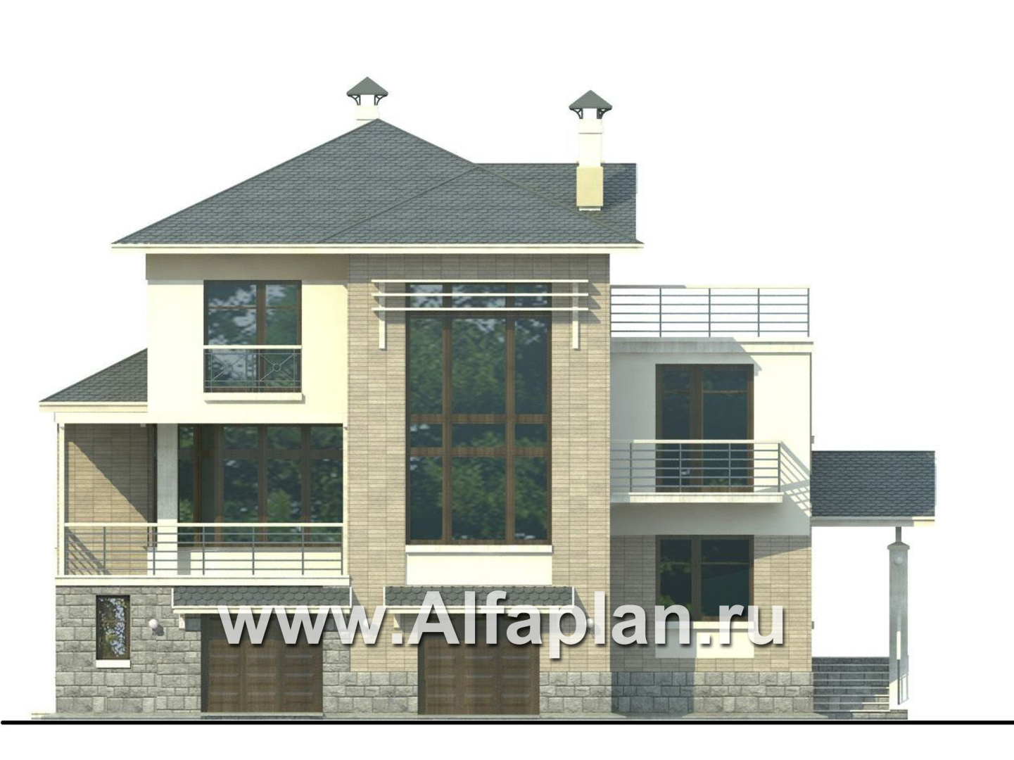 Проекты домов Альфаплан - «Три семерки» - трехэтажный загородный особняк - изображение фасада №1