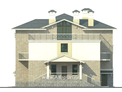 Проекты домов Альфаплан - «Три семерки» - трехэтажный загородный особняк - превью фасада №2