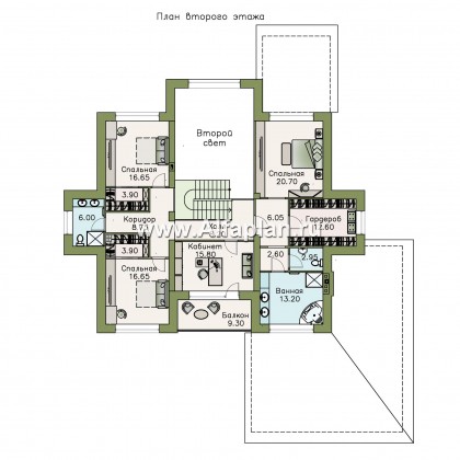 Проекты домов Альфаплан - «Дунай»   — вилла с двусветной гостиной и большим гаражом - превью плана проекта №2