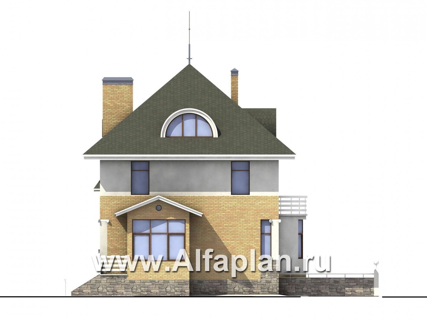 Проекты домов Альфаплан - «Дом светлячка» - трехэтажный дом с мансардой - изображение фасада №3