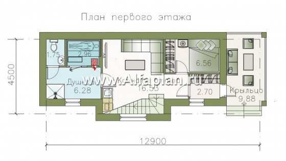 Проекты домов Альфаплан - Дом для отдыха (баня) с комнатой в мансарде - превью плана проекта №1