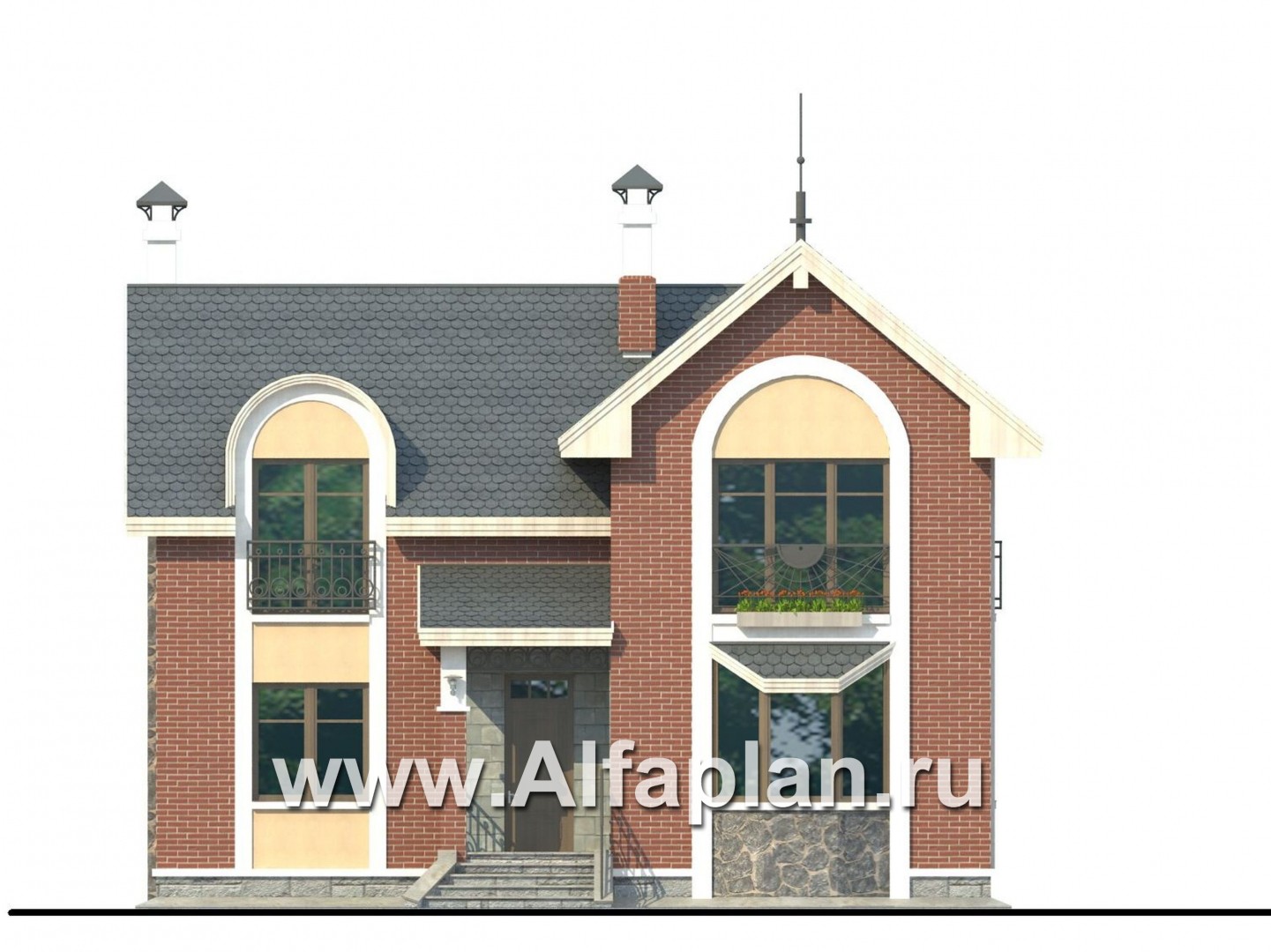 «Фантазия» - красивый проект двухэтажного дома дома , с эркером и с террасой - фасад дома