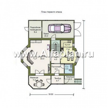 Проекты домов Альфаплан - «Конформ»  - загородный дом с гаражом и верандой - превью плана проекта №2