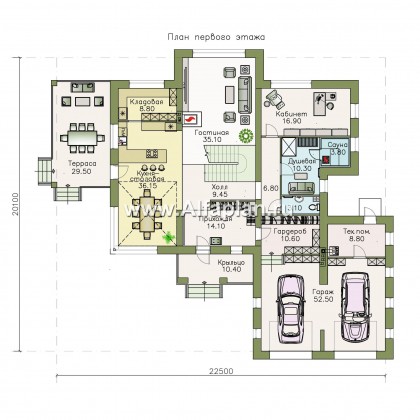Проекты домов Альфаплан - «Эндр» — большая вилла с гаражом и  с эксплуатируемой кровлей - превью плана проекта №1