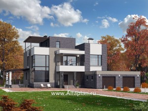 Проекты домов Альфаплан - «Эндр» — большая вилла с гаражом и  с эксплуатируемой кровлей - превью основного изображения