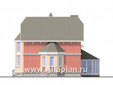 Проекты домов Альфаплан - «Фаворит» - коттедж с эркером и навесом для машины - превью фасада №2