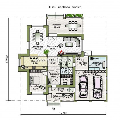 Проекты домов Альфаплан - «Капулетти» - двухэтажный коттедж с гаражом на две машины - превью плана проекта №1