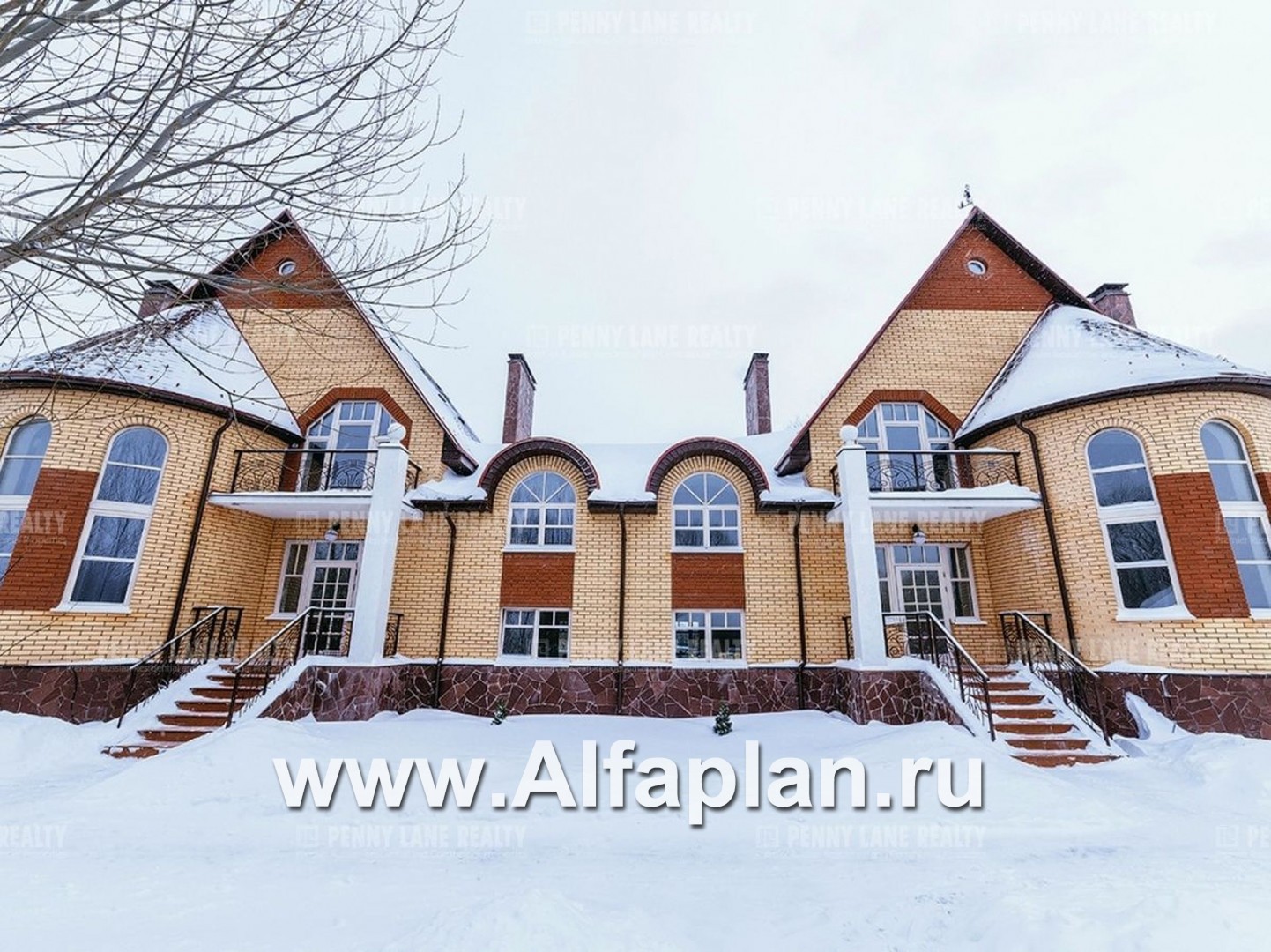 Проекты домов Альфаплан - «Онегин» - дуплекс (дом на две семьи) в стиле замка - дополнительное изображение №1