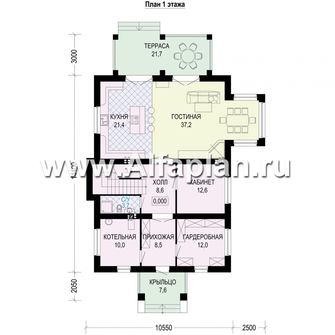 Проекты домов Альфаплан - Двухэтажный коттедж с эксплуатируемой мансардой - изображение плана проекта №1