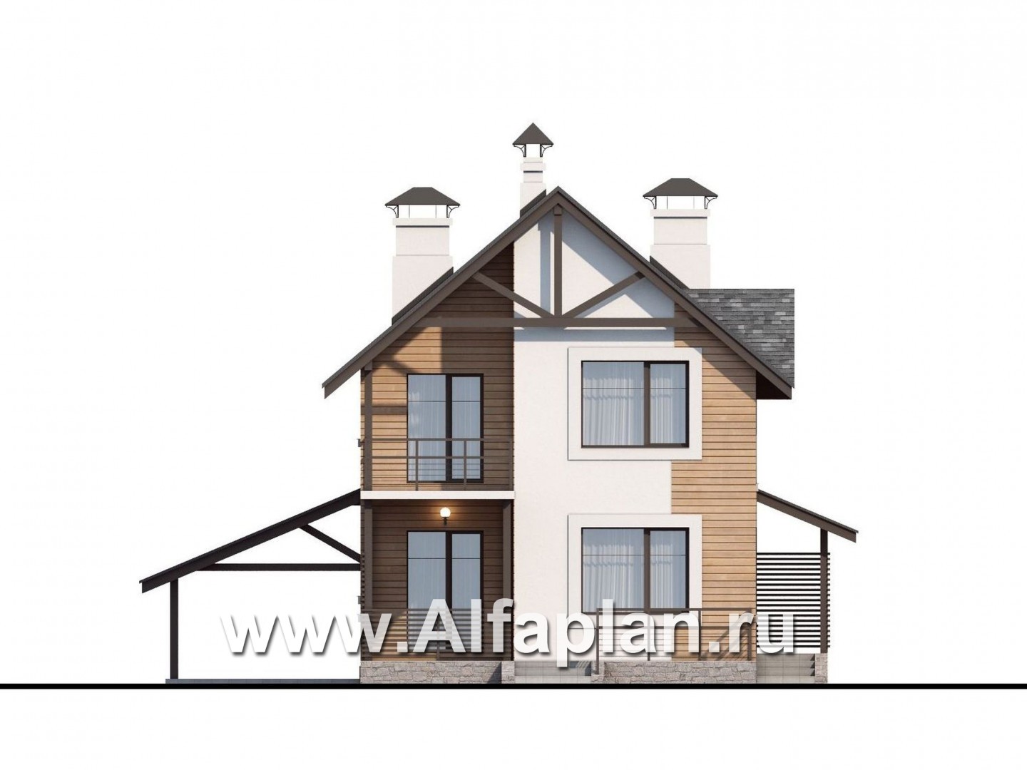 Проекты домов Альфаплан - «Гольфстрим»- компактный дом с навесом для авто - изображение фасада №4