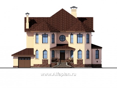 Проекты домов Альфаплан - «Амбиент» - амбиционый дом с двумя мощными эркерами - превью фасада №1