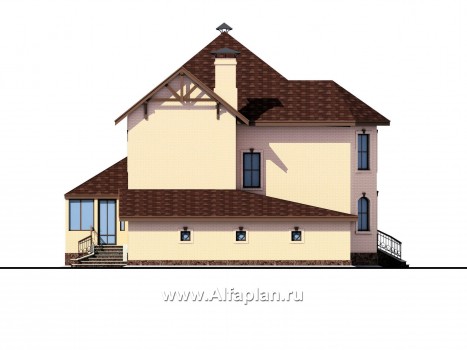 «Амбиент» - проект двухэтажного дома с двумя эркерами в стиле замка, с террасой и с гаражом на 2 авто - превью фасада дома