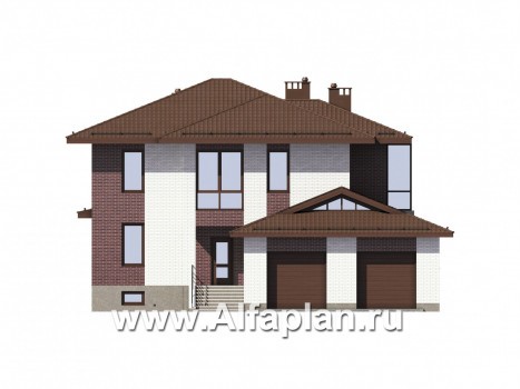 Проекты домов Альфаплан - Двухэтажный коттедж с гаражом на 2 машины - превью фасада №1