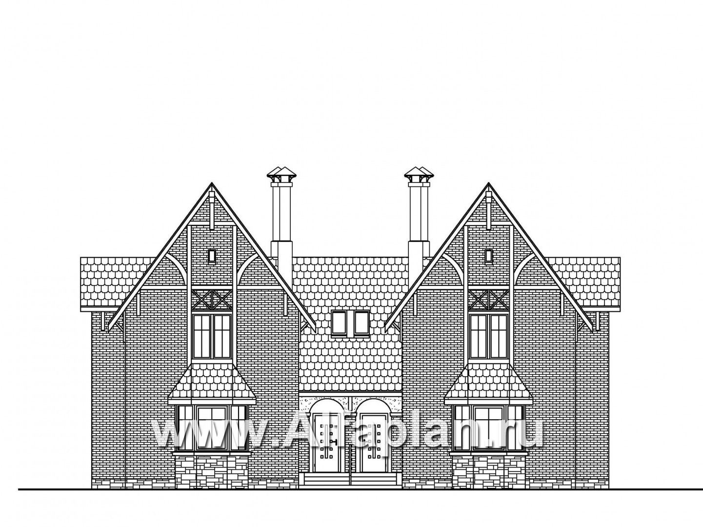 Проекты домов Альфаплан - «Дуэт» - коттедж на две семьи в европейском стиле - изображение фасада №1
