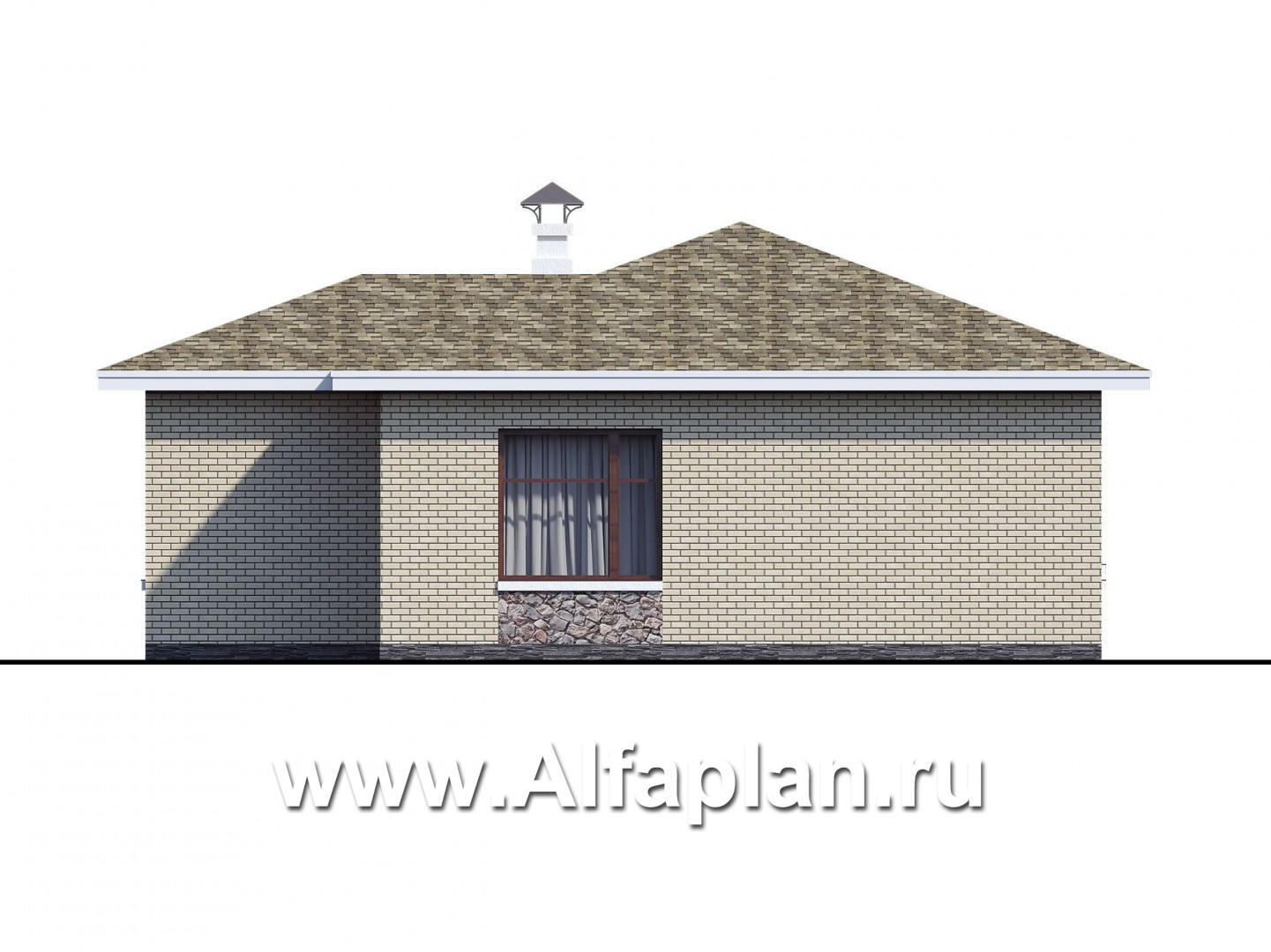«Медиана» - проект одноэтажного дома из кирпича, с угловыми окнами - фасад дома
