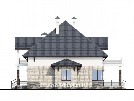 «Брилланте» - проект дома с мансардой, из кирпичей, с террасой и балконом, с пирамидальной кровлей - превью фасада дома