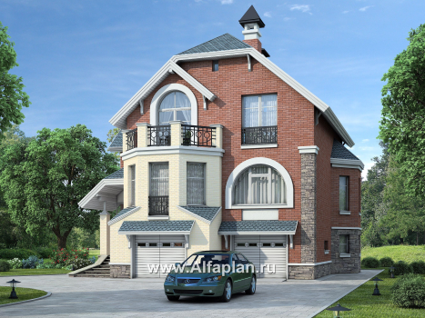 «Корвет» - проект трехэтажного дома, из газобетона, с гаражом на 2 авто в цоколе, с эркером - превью дополнительного изображения №1