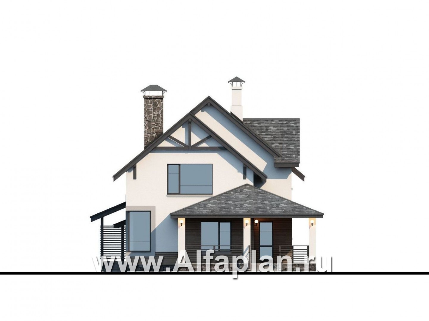 Проекты домов Альфаплан - «Роза ветров» - загородный дом с летней куxней и навесом для машин - изображение фасада №4