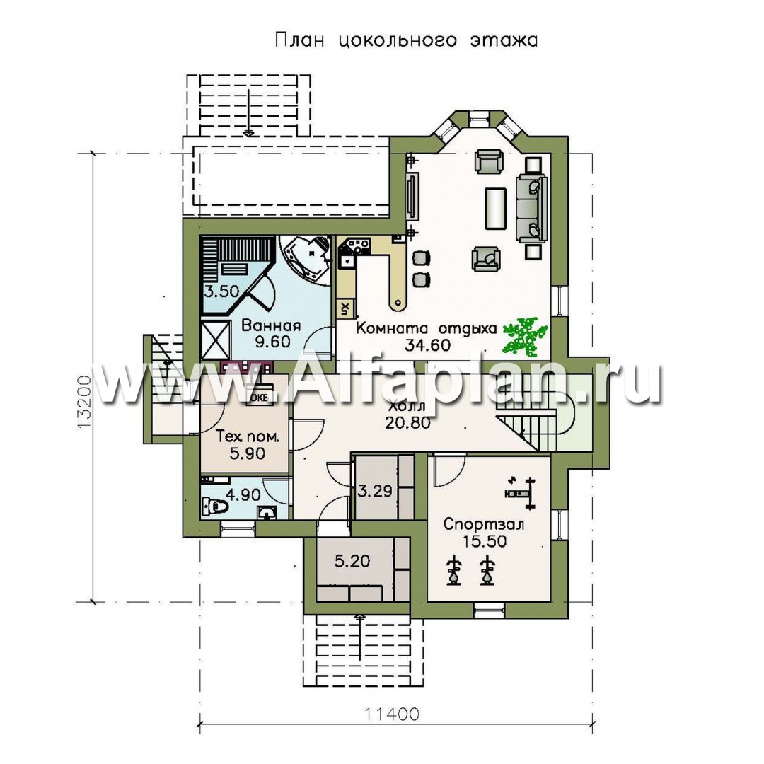 «Репутация»- проект двухэтажного дома из кирпича, планировка с эркером и с цокольным этажом, английском стиле - план дома