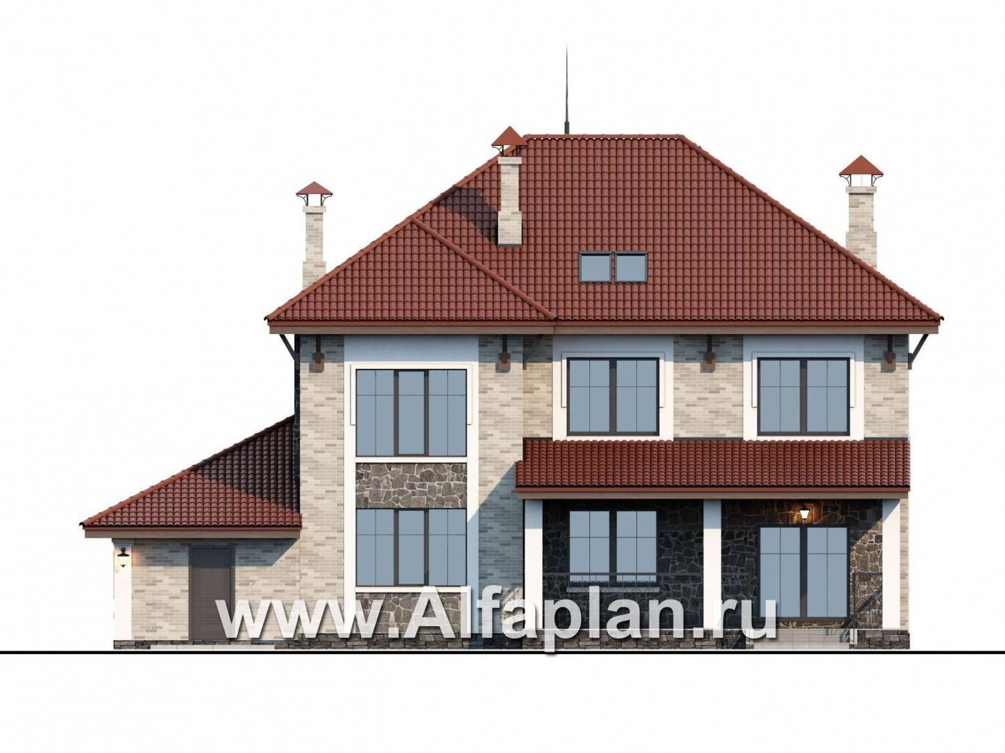 Проекты домов Альфаплан - «Айвенго» — особняк для большой семьи с жилой мансардой и гаражом - изображение фасада №4
