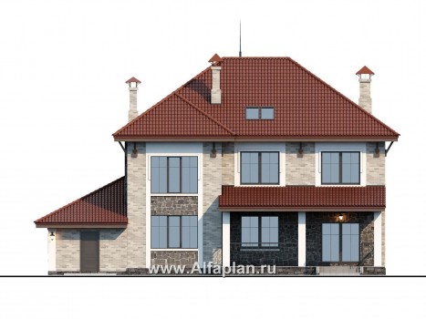 Проекты домов Альфаплан - «Айвенго» — особняк для большой семьи с жилой мансардой и гаражом - превью фасада №4