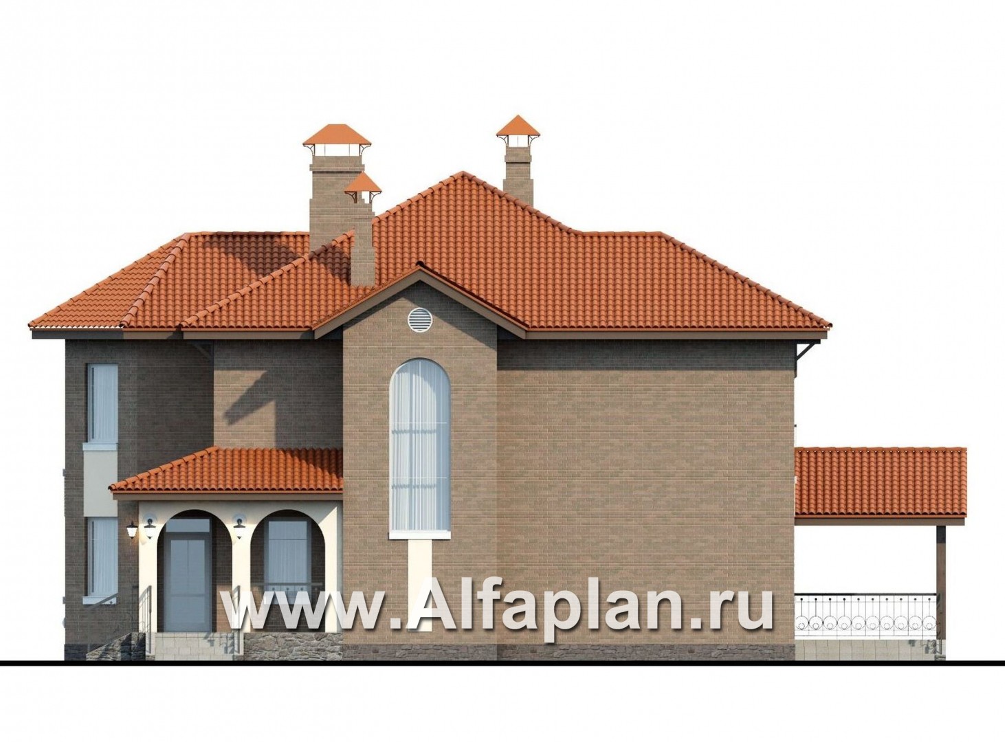 Проекты домов Альфаплан - «Митридат» - проект двухэтажного дома, с эркером и с террасой, планировка с кабинетом на 1 эт, в русском стиле - изображение фасада №2