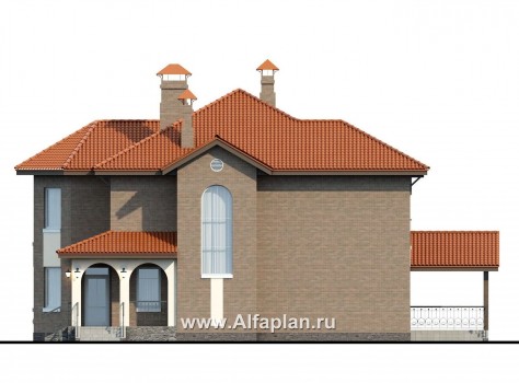 Проекты домов Альфаплан - «Митридат» - проект двухэтажного дома, с эркером и с террасой, планировка с кабинетом на 1 эт, в русском стиле - превью фасада №2