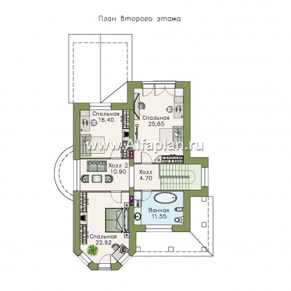 Проекты домов Альфаплан - «Митридат» - проект двухэтажного дома, с эркером и с террасой, планировка с кабинетом на 1 эт, в русском стиле - превью плана проекта №2